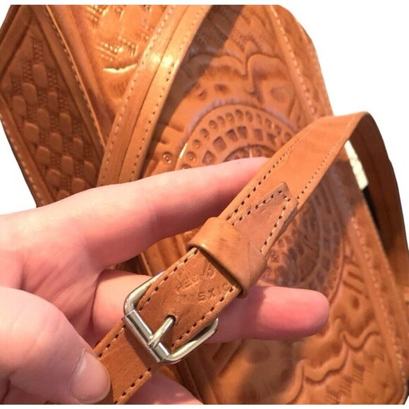 Genuine Mexican Leather Hand Tooled Bag Purse Floral Design Brown Mexico Western - Picture 7 of 13